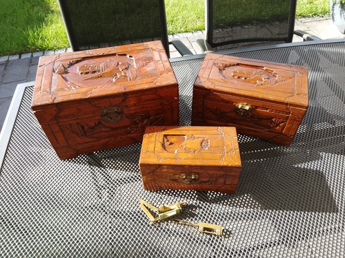 3er set antike holztruhen - 3er-set,