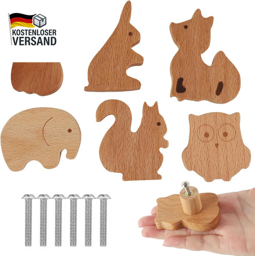 Möbelknöpfe holz tiere - 6x,